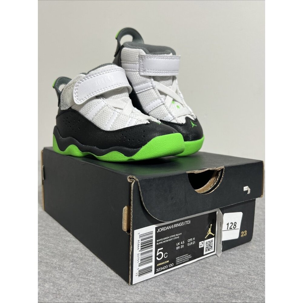 Nike Air Jordan 6 Rings‎ Toddler Size 5C White/Green Strike-Black 323420-130